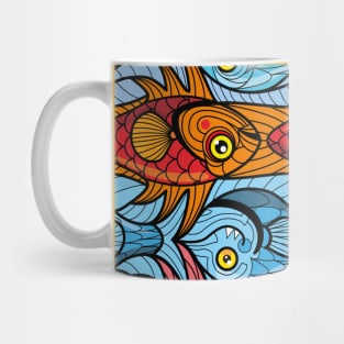 Fish tessellation escher style in red and blue Mug